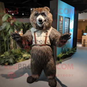 nan Sloth Bear mascot costume character dressed with a Bodysuit and Suspenders