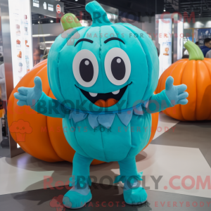 Cyan Pumpkin maskot drakt...
