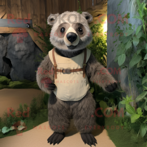 nan Sloth Bear mascot costume character dressed with a Bodysuit and Suspenders