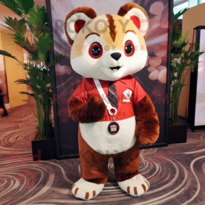 Cream Red Panda maskot...