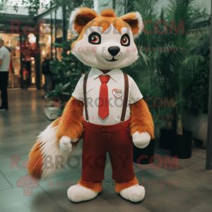 Cream Red Panda mascot costume character dressed with a Romper and Tie pins