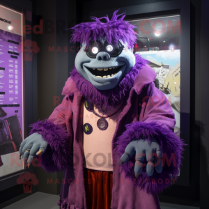Purple Frankenstein mascot costume character dressed with a Jacket and Scarf clips