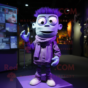 Purple Frankenstein mascot costume character dressed with a Jacket and Scarf clips