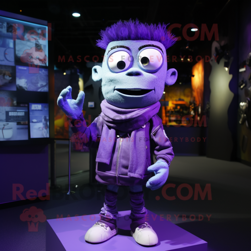 Purple Frankenstein mascot costume character dressed with a Jacket and Scarf clips Purple Frankenstein mascot costume character dressed with a Jacket and Scarf clips