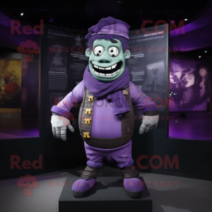 Purple Frankenstein mascot costume character dressed with a Jacket and Scarf clips