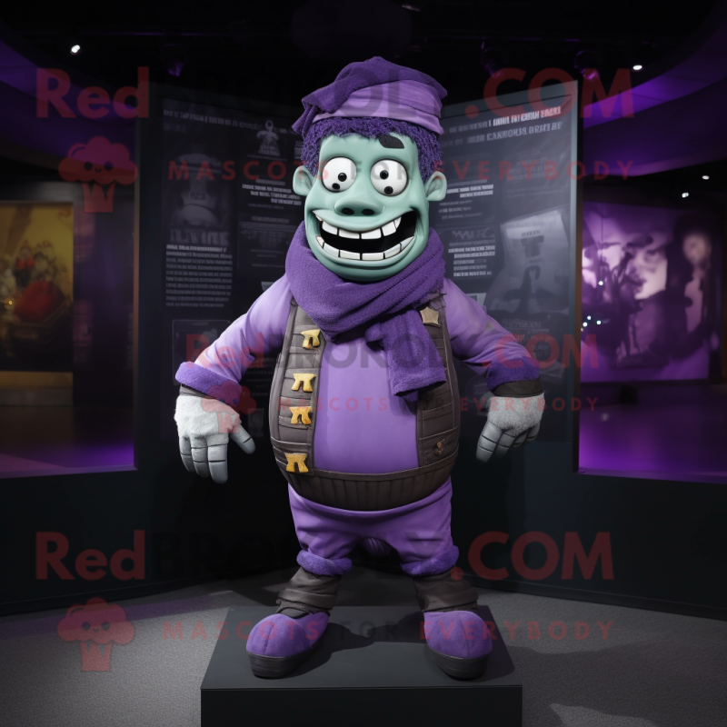 Purple Frankenstein mascot costume character dressed with a Jacket and Scarf clips