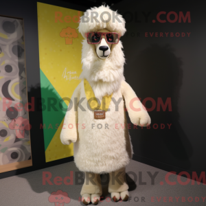 Crème lama-mascottekostuum...