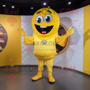 Yellow Pizza mascot costume character dressed with a Long Sleeve Tee and Belts