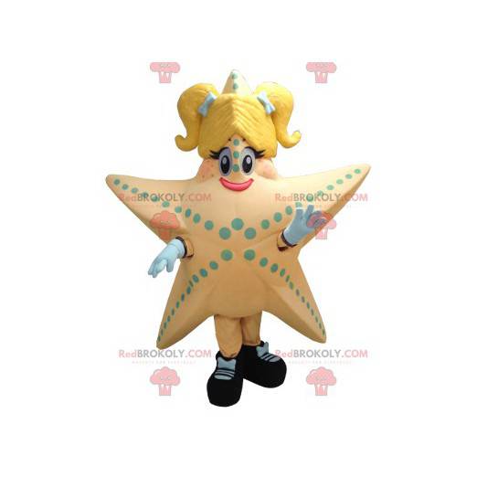 Mascota gigante de salmón y estrella de mar amarilla -