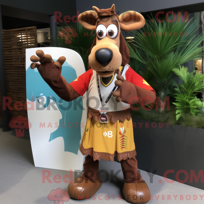 Fantasia de mascote okapi marrom com bermuda e cintos - Mascotes Okapi - REBROKO_329232 - RedBrokoly.com