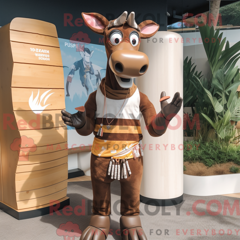 Fantasia de mascote okapi marrom com bermuda e cintos - Mascotes Okapi - REBROKO_329234 - RedBrokoly.com