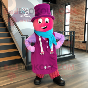 Magenta Candy mascot costume character dressed with a Dress Shirt and Scarf clips