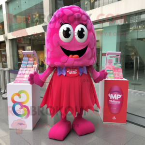 Magenta Candy mascot costume character dressed with a Dress Shirt and Scarf clips