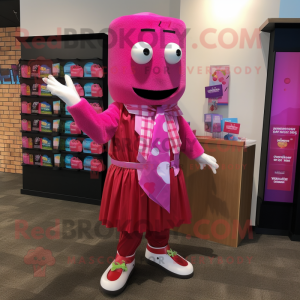 Magenta Candy mascot costume character dressed with a Dress Shirt and Scarf clips
