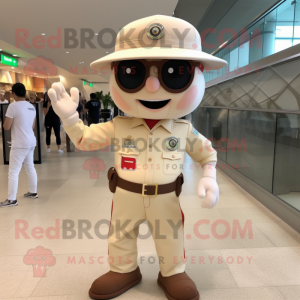 Beige Fire Fighter mascot costume character dressed with a Board Shorts and Eyeglasses