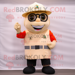 Beige Fire Fighter mascot costume character dressed with a Board Shorts and Eyeglasses