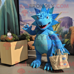 Blå Stegosaurus maskot...