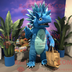 Blå Stegosaurus maskot...