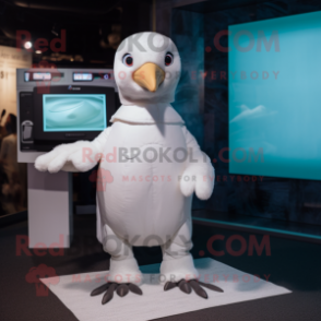 White Albatross mascot costume character dressed with a Romper and Mittens