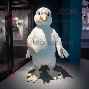 White Albatross mascot costume character dressed with a Romper and Mittens