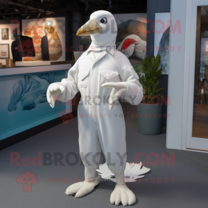White Albatross mascot costume character dressed with a Romper and Mittens