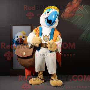 Cream Macaw maskot kostume...