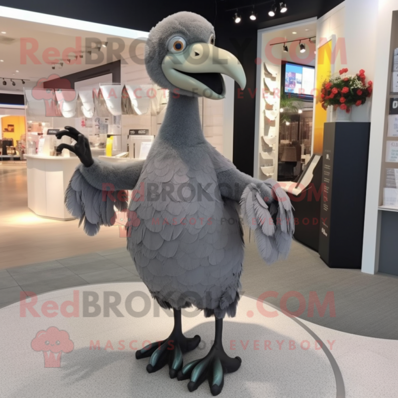 Gray Dodo Bird mascot costume character dressed with a Bodysuit and Shoe clips