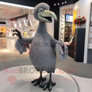 Gray Dodo Bird mascot costume character dressed with a Bodysuit and Shoe clips