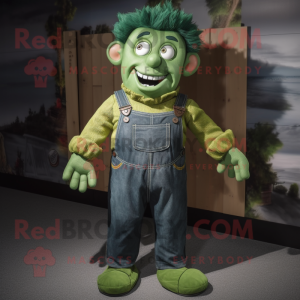 Forest Green Frankenstein mascot costume character dressed with a Dungarees and Pocket squares