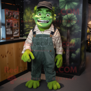 Forest Green Frankenstein mascot costume character dressed with a Dungarees and Pocket squares