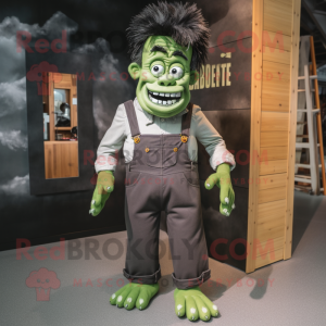 Forest Green Frankenstein mascot costume character dressed with a Dungarees and Pocket squares