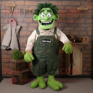Forest Green Frankenstein mascot costume character dressed with a Dungarees and Pocket squares