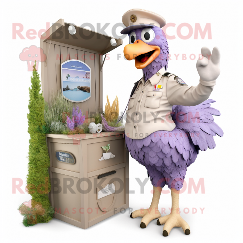 Lavender Chicken mascot costume character dressed with a Cargo Pants and Rings