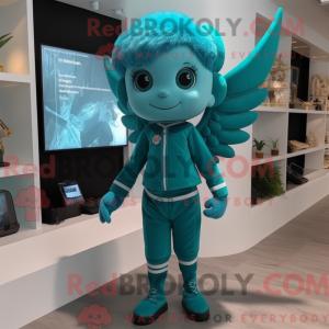 Teal Cupid mascot costume...