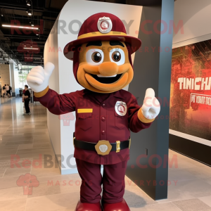 Maroon Fire Fighter mascot costume character dressed with a Shorts and Earrings
