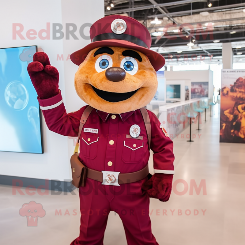 Maroon Fire Fighter mascot costume character dressed with a Shorts and Earrings