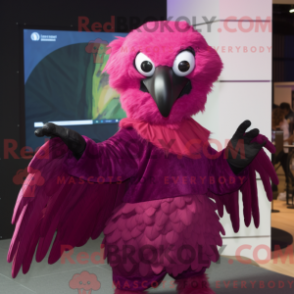 Fantasia de mascote de abutre magenta com macacão e broches - Mascotes abutres - REBROKO_329745 - RedBrokoly.com