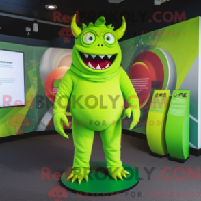 Máscara de Demônio Verde Limão com capuz e macacão com macacão e gorros - Mascotes demoníacos - REBROKO_329848 - RedBrokoly.com