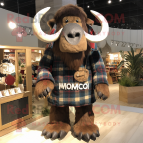 Black Mammoth mascot costume character dressed with a Flannel Shirt and Brooches