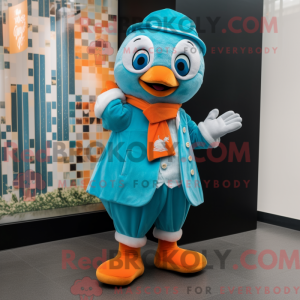 Cyan mandarin maskot drakt...