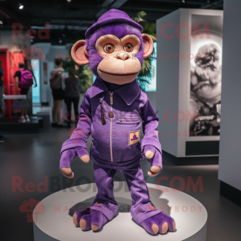 Purple Monkey mascot costume character dressed with a Bootcut Jeans and Brooches