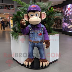Purple Monkey mascot costume character dressed with a Bootcut Jeans and Brooches