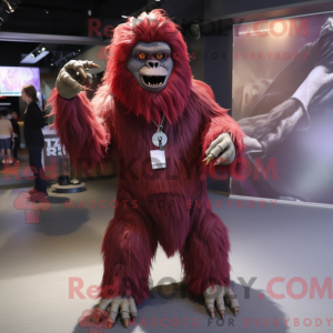 Maroon Sasquatch mascot...