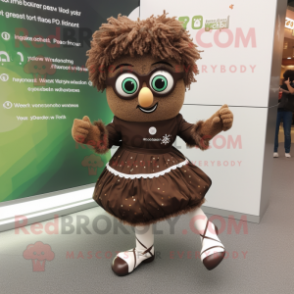 Brown Irish Dancing Shoes mascot costume character dressed with a Midi Dress and Reading glasses