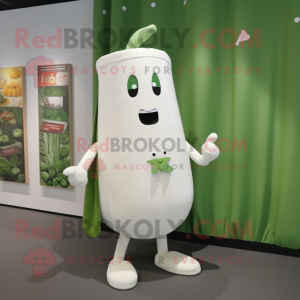 White Zucchini mascot costume character dressed with a Culottes and Brooches