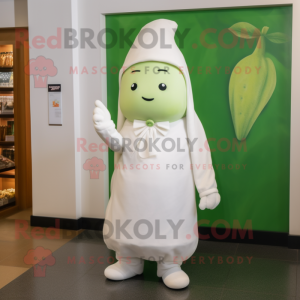 White Zucchini mascot costume character dressed with a Culottes and Brooches