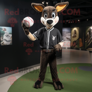 Black Gazelle mascot costume character dressed with a Baseball Tee and Coin purses