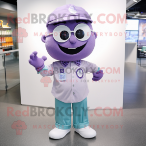 Lavender Bracelet mascot costume character dressed with a Button-Up Shirt and Headbands