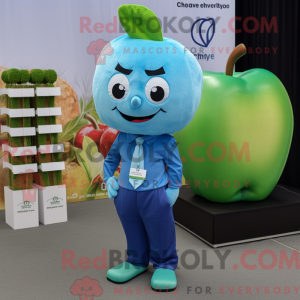 Cyan Apple mascot costume...