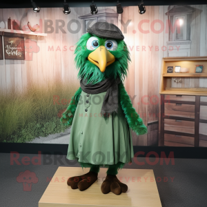 Green Crow mascot costume character dressed with a Blouse and Scarves